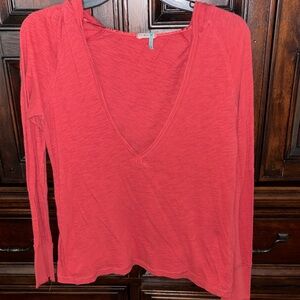 Old Navy Deep Red Long Sleeve V-Neck Tee